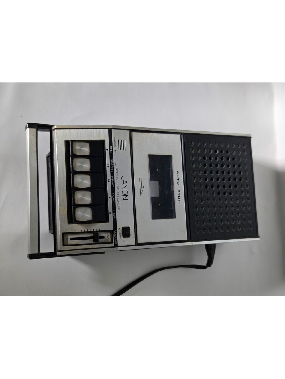 Janon Auto Stop Cassette Tape Recorder Silver and Black with Volume Control